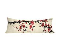 Funda de Almohada 30 x 90 cm Beige Protector Almohada 90 cm con Cremallera Invisible, Lino Durable y Transpirable Pillow Case Plum Bossom Impresión a Doble Cara para Cama, Sofá y Dormitorio dg-490