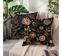 Funda de Almohada 35x35 cm Marrón, Cojines Exterior Impermeable Lino Funda Cojin Juego de 2 Fundas de Cojín Flor, Decorativas para Salón, Primavera y Verano, Hogar en Terraza y Jardín, Regalos H-1927