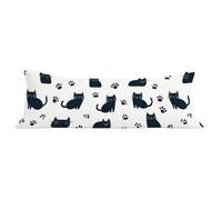 Funda de Almohada 40 x 110 cm Blanco Protector Almohada 110 cm con Cremallera Invisible, Lino Durable y Transpirable Pillow Case Largas Gato Impresión a Doble Cara para Cama, Sofá y Dormitorio dg-74