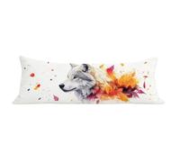 Funda de Almohada 40 x 145 cm Blanco Protector Almohada 145 cm con Cremallera Invisible, Terciopelo Suave y Transpirable Pillow Case Lobo Impresión a Doble Cara para Cama, Sofá y Dormitorio dg-413