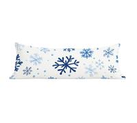 Funda de Almohada 50 x 150 cm Copo de Nieve Protector Almohada 150 cm con Cremallera Invisible, Terciopelo Suave Pillow Case Largas Azul Impresión a Doble Cara para Cama, Sofá y Dormitorio dg-389