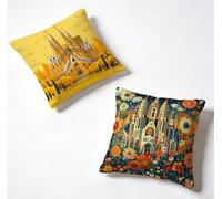 Funda de Almohada 50 x 50 Juego de 2 Amarillo, Funda Cojín 50x50 cm, Cojines Cama Iglesia De Barcelona Decoracion Cushion Covers Lino Impresión HD a Doble Cara para Verano Decoracion Hogar W-7JQ582