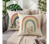 Funda de Almohada 50x50 cm Simple, Cojines Exterior Impermeable Terciopelo Funda Cojin Juego de 2 Fundas de Cojín Arcoíris, Decorativas para Salón, Primavera y Verano, Hogar en Terraza y Jardín H-461