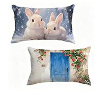 Funda de Almohada 50x70 cm Juego de 2 Rabbit, Funda Cojín 50 x 70 cm, Cojines Cama Paisaje Decoracion Cushion Covers Lino Impresión HD a Doble Cara para Verano Jardin Decoracion Hogar Regalo V-M571MY