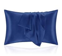 Funda de Almohada 50x80 Satén, Protector Almohada Saten para Proteger Piel y Cabello - Súper Suave e Hipoalergénica - Juego de 2 Fundas Almohada con Cremallera Azul Oscuro