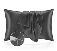 Funda de Almohada 50x90 Satén, Protector Almohada Saten para Proteger Piel y Cabello - Súper Suave e Hipoalergénica - Juego de 2 Fundas Almohada con Cremallera Gris Oscuro
