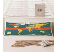 Funda de Almohada 60x180cm, Funda Almohada 180, Mundo Fundas Cojines Mapa Patrón, Terciopelo Cómodo Doble Cara Impresión Cojines Cama con Cremallera Invisible para Sofá Decoración Hogar Sala,Model1431