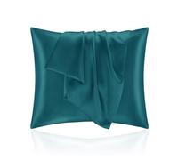 Funda de Almohada 65x65 Satén, Protector Almohada Saten para Proteger Piel y Cabello - Súper Suave e Hipoalergénica - Juego de 2 Fundas Almohada con Cremallera Azul Verde
