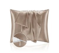 Funda de Almohada 65x65 Satén, Protector Almohada Saten para Proteger Piel y Cabello - Súper Suave e Hipoalergénica - Juego de 2 Fundas Almohada con Cremallera Café