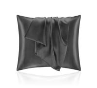 Funda de Almohada 65x65 Satén, Protector Almohada Saten para Proteger Piel y Cabello - Súper Suave e Hipoalergénica - Juego de 2 Fundas Almohada con Cremallera Gris Oscuro