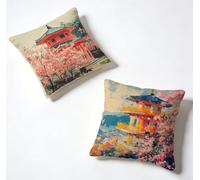 Funda de Almohada 70 x 70 Juego de 2 Color, Funda Cojín 70x70 cm, Cojines Cama Arquitectura China Decoracion Cushion Covers Lino Impresión HD a Doble Cara para Verano Jardin Decoracion Hogar 1-Z8I26T
