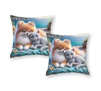 Funda de Almohada acogedora con Escena de Amistad de Mascotas, Paquete de 2, Calidad hotelera, tamaño King, para sofá o Sala de Estar, 40,6 x 40,6 cm