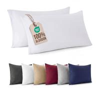 Funda de Almohada Algodón Jersey 40x40 cm Blanco - Pack de 2 - Cierre de Cremallera - Suave Sin Arrugas & Resistente a la Decoloración - Transpirable Hipoalergénica & Certificada Oeko-Tex 100