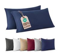 Funda de Almohada Algodón Jersey 40x60 cm Azul Marino - Pack de 2 - Cierre de Cremallera - Suave Sin Arrugas & Resistente a la Decoloración - Transpirable Hipoalergénica & Certificada Oeko-Tex 100