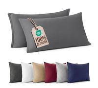 Funda de Almohada Algodón Jersey 50x50 cm Gris Antracita - Pack de 2 - Cierre de Cremallera - Suave Sin Arrugas & Resistente a la Decoloración - Transpirable Hipoalergénica & Certificada Oeko-Tex 100