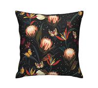 Funda De Almohada Beautiful Blooming Flowers Elegant Butterflies Natural Night Painting Funda Almohadas Modern Throw Pillow Case Decorativos Cojin Fundas para Patio Hogar Jardín 45X45 CM