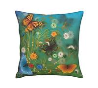 Funda De Almohada Beautiful Flying Butterflies Lovely Meadow Flowers Natural Scenery Painting Funda Almohadas Transpirable Throw Pillow Case Premium Protector Almohadas 45X45 CM