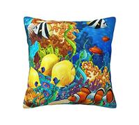 Funda De Almohada Beautiful Lovely Fishes Watercolor Marine Life Colorful Coral Painting Funda Almohadas Cómoda Throw Pillow Case Modern Cojin Fundas para Sala Sofá Jardín 45X45 CM