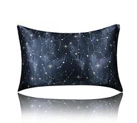 Funda de Almohada, Cabello con Cierre Oculto de Color terso(Black Star Print,50x80cm)