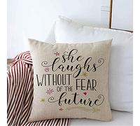 Funda De Almohada Caligrafía Confianza Dibujada Ella Proverbios De Risas Sin Miedo Acentos Coraje Almohada Caso Cómoda Funda Almohadas 45X45 CM