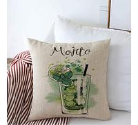 Funda De Almohada Cócteles De Acuarela De Cidra Verde Veraniega Diseño A Mano Jugo Dibujado Agua Hielo Comida Bebida Throw Pillow Case Modern Protector Almohadas 45X45 CM