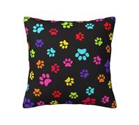Funda de almohada colorida con estampado de huellas de perro y gato, funda de almohada con cremallera oculta, funda de cojín de poliéster, funda de almohada decorativa con impresión de doble cara