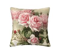 Funda de almohada con cremallera oculta, diseño de rosas victorianas de color rosa, funda de cojín de poliéster, funda de almohada decorativa con impresión de doble cara