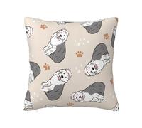 Funda de almohada con cremallera oculta, funda de cojín de poliéster con estampado de perro pastor inglés antiguo, funda de almohada decorativa con impresión de doble cara