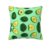 Funda de almohada con cremallera oculta, funda de cojín de poliéster, estampado de aguacate verde fresco, funda de almohada decorativa con impresión de doble cara