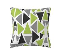 Funda de almohada con cremallera oculta, funda de cojín de poliéster, estampado de doble cara, diseño de triángulos aleatorios, color verde lima, gris y negro