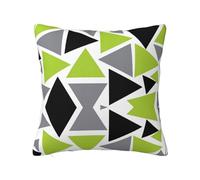 Funda de almohada con cremallera oculta, funda de cojín de poliéster, estampado de doble cara, diseño de triángulos aleatorios, color verde lima, gris y negro