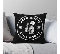 Funda de almohada con diseño de esqueleto rezando con texto en inglés "Dead Inside But Still Horny Praying Skelet", poliéster, lino, terciopelo, cremallera, decoración, cojín para habitación