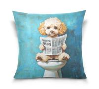 Funda de almohada con diseño de perros lindos para el inodoro, leyendo periódico, para jóvenes, decoración del hogar para sala de estar, 45,7 x 45,7 cm