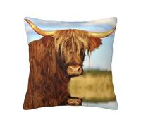 Funda de almohada con estampado de vaca de las tierras altas, funda de almohada con cremallera oculta, funda de cojín de poliéster, funda de almohada decorativa con impresión de doble cara