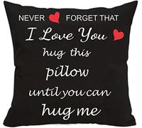 Funda de almohada con impresión de dos caras "I Love You Hug This Pillow Until You Can Hug Me, Día de San Valentín Cumpleaños A 45 cm x 45 cm