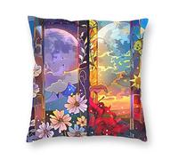 Funda de almohada cuadrada de poliéster con diseño de sol y luna y astrología, estilo bohemio, para el hogar y el coche