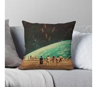 Funda de almohada cuadrada de poliéster y lino con diseño de alienígenas retro del espacio del futuro, con cremallera, decoración de cama