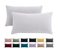 Funda de almohada de 40 x 80 cm, juego de 2 unidades, 40 x 80 cm, color blanco, para cojín, 100 % microfibra, no necesita planchado ni arrugas, con cremallera