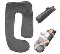 Funda de almohada de embarazo, en forma de U, cojín de lactancia, funda de algodón extraíble, cojín corporal completo, funda de repuesto para adultos, cojín de lactancia, 150 x 80 cm, negro
