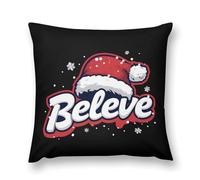 Funda de Almohada de Felpa con diseño de Gorro navideño Believe in Christmas, Funda de cojín Cuadrada Suave para sofá, Dormitorio, Coche, 61 x 61 cm