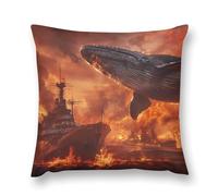 Funda de almohada de felpa divertida con diseño de barcos de guerra de ballenas, novedosa, suave y acogedora