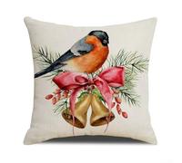Funda de almohada de lino de Navidad de 18 x 18 pulgadas con diseño de pájaros y flores, forma cuadrada, cierre invisible para sofá, silla, cama, coche y oficina (14#)