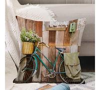 Funda de Almohada de Microfibra Premium Funda de Cojín,Bicicleta retro nostálgica Bicicleta vintage Tablero de madera rústico Teléfono de p,Para Hogar Sofá Silla Cama Sala de Estar Dormitorio 45x45 cm