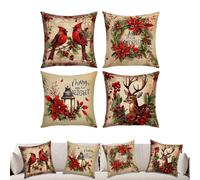 Funda de almohada de Navidad, fundas rústicas para decoración, flor de pájaro rojo con estilo, característica festiva de invierno, función de fácil ajuste, herramienta de vacaciones, accesorio de