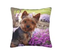 Funda de almohada de poliéster con cremallera oculta, diseño de perro Yorkshire Terrier, funda de almohada decorativa con impresión de doble cara
