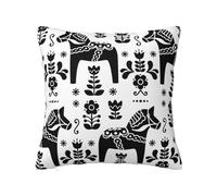 Funda de almohada de poliéster con diseño de caballo Daleclarian de arte popular sueco, funda de almohada con cremallera oculta, funda de almohada decorativa con impresión de doble cara