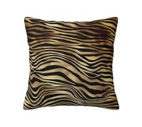 Funda de almohada de poliéster con estampado de cebra africana, color negro y dorado, piel de animal sepia, funda de almohada con cremallera oculta, funda de almohada decorativa con impresión de doble