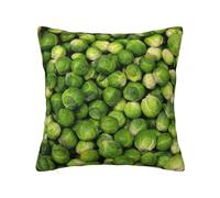 Funda de almohada de poliéster con estampado de coles de Bruselas verdes, funda de almohada con cremallera oculta, funda de almohada decorativa con impresión de doble cara