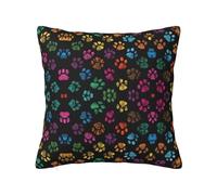 Funda de almohada de poliéster con estampado de huellas de gato y perro, color negro, con cremallera oculta, funda de almohada decorativa con impresión de doble cara