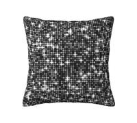 Funda de almohada de poliéster con lentejuelas negras y plateadas, patrón elegante y brillante, con cremallera oculta, funda de almohada decorativa con impresión de doble cara